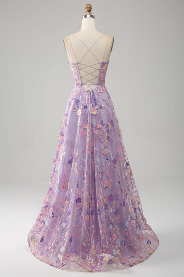 Mauve A-Line Spaghetti stropper Long Prom Kjole med Appliques